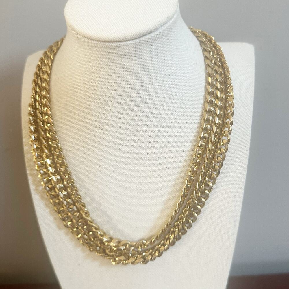 Mob Wife Necklace Triple Multi Chain 3 Gold tone Heavy Chunky Thick Jewelry